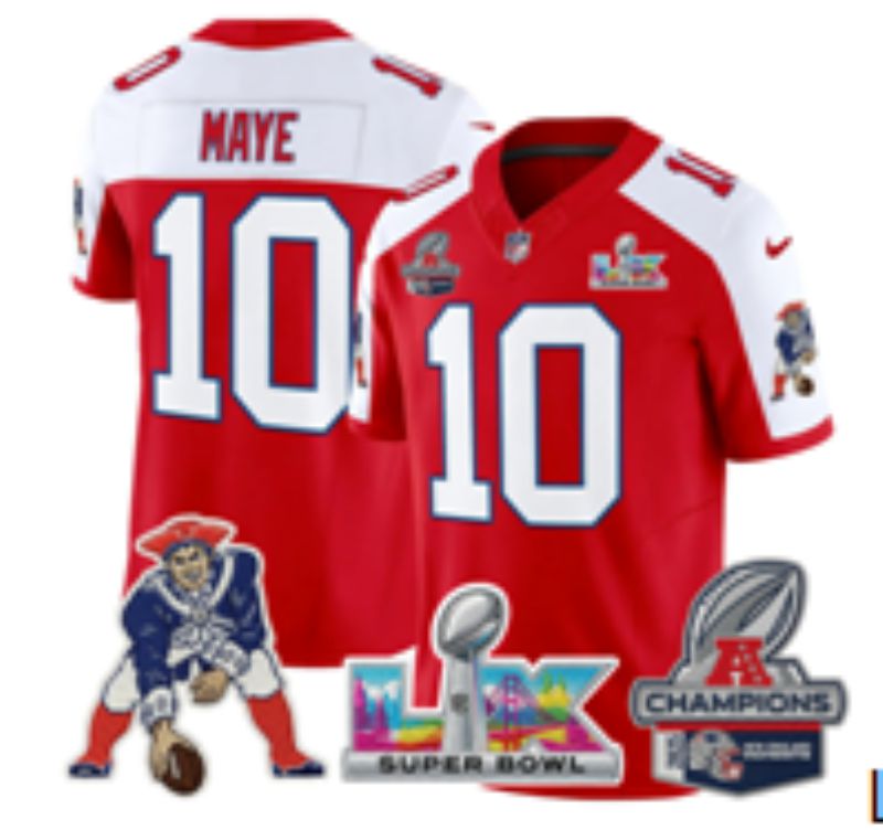 Men 2026 New England Patriots #10 Maye Red Super Bowl Nike Limited NFL Jersey style 01->new england patriots->NFL Jersey